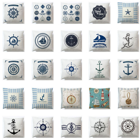 New Modern Sailing Ships Marine Printing Cushion Covers Anchor Rudder Linen Throw Pillow Case For Couch Seat Bedroom Home Decor - one46.com.au