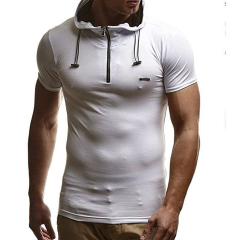 Summer Men Muscle Tee T Shirts Short Sleeve Hoody Hoodie Cotton Zipper Slim Fitness Hooded HipHop Masculina 3XL Joggers Gyms - one46.com.au