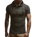 Summer Men Muscle Tee T Shirts Short Sleeve Hoody Hoodie Cotton Zipper Slim Fitness Hooded HipHop Masculina 3XL Joggers Gyms - one46.com.au