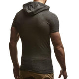 Summer Men Muscle Tee T Shirts Short Sleeve Hoody Hoodie Cotton Zipper Slim Fitness Hooded HipHop Masculina 3XL Joggers Gyms - one46.com.au