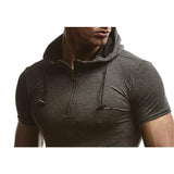 Summer Men Muscle Tee T Shirts Short Sleeve Hoody Hoodie Cotton Zipper Slim Fitness Hooded HipHop Masculina 3XL Joggers Gyms - one46.com.au