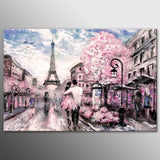 DIY Framed Canvas Painting Oil Painting City Scape Pink Paris Street Photo City Art Picture Lovers In Paris Tower Art - one46.com.au