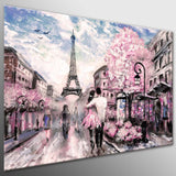 DIY Framed Canvas Painting Oil Painting City Scape Pink Paris Street Photo City Art Picture Lovers In Paris Tower Art - one46.com.au