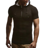 Summer Men's Hoodie T Shirts Muscle Tee Short Sleeve Zipper Cotton Slim Fitness Tshirt Bodybuilding Hooded Male Tops HipHop 3XL - one46.com.au