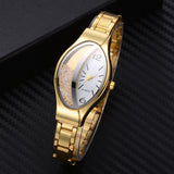 Women Bracelet Watch Gold Fashion Luxury Stainless Steel Wrist Watch Rhinestone Ellipse Creative Ladies Dress Quartz Watch - one46.com.au
