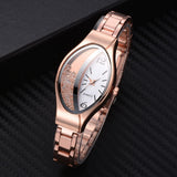 Women Bracelet Watch Gold Fashion Luxury Stainless Steel Wrist Watch Rhinestone Ellipse Creative Ladies Dress Quartz Watch - one46.com.au
