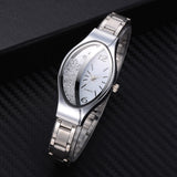 Women Bracelet Watch Gold Fashion Luxury Stainless Steel Wrist Watch Rhinestone Ellipse Creative Ladies Dress Quartz Watch - one46.com.au