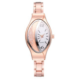Women Bracelet Watch Gold Fashion Luxury Stainless Steel Wrist Watch Rhinestone Ellipse Creative Ladies Dress Quartz Watch - one46.com.au