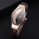 Women Bracelet Watch Gold Fashion Luxury Stainless Steel Wrist Watch Rhinestone Ellipse Creative Ladies Dress Quartz Watch - one46.com.au