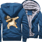 Hip-hop sportswear tracksuits 2019 winter Novelty Dabbing Pug hooded jackets Men casual wool liner keep warm sweatshirts hoodies - one46.com.au