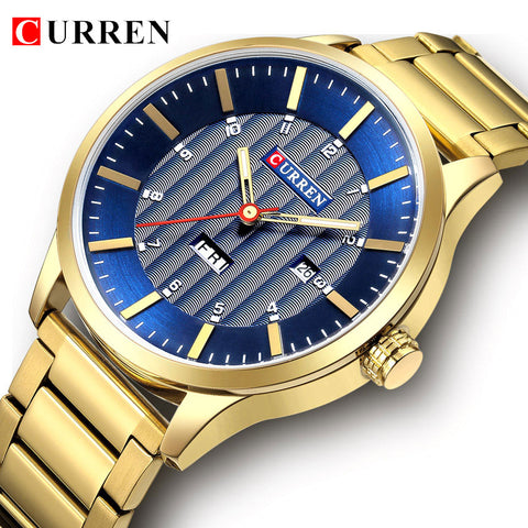 Luxury Royal Blue Gold Men Business Quartz Watches Curren Fashion Military Stainless Steel Waterproof Sport Wrish Watch Clock - one46.com.au