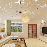 48 Pcs Stars Sky Style Mirror Sticker Wall Ceiling Room Decal Decor Art DIY Golden, Silvery, Blue Stars Wall Stickers - one46.com.au