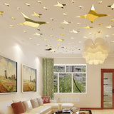 48 Pcs Stars Sky Style Mirror Sticker Wall Ceiling Room Decal Decor Art DIY Golden, Silvery, Blue Stars Wall Stickers - one46.com.au