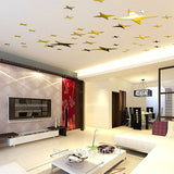 48 Pcs Stars Sky Style Mirror Sticker Wall Ceiling Room Decal Decor Art DIY Golden, Silvery, Blue Stars Wall Stickers - one46.com.au