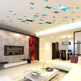 48 Pcs Stars Sky Style Mirror Sticker Wall Ceiling Room Decal Decor Art DIY Golden, Silvery, Blue Stars Wall Stickers - one46.com.au