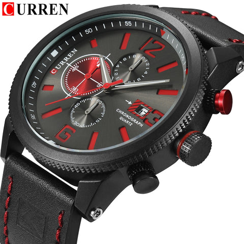 Luxury Men Outdoor Sport Watches Curren Waterproof Casual Militrary Quartz Wrist Watch Fashion Leather Strap Business Clock - one46.com.au