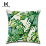 Tropical Plants Palm Leaf Green Leaves Monstera Cushion Covers Hibiscus Flower Cushion Cover Decorative Beige Linen Pillow Case - one46.com.au