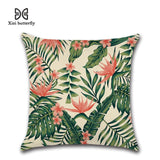 Tropical Plants Palm Leaf Green Leaves Monstera Cushion Covers Hibiscus Flower Cushion Cover Decorative Beige Linen Pillow Case - one46.com.au