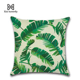 Tropical Plants Palm Leaf Green Leaves Monstera Cushion Covers Hibiscus Flower Cushion Cover Decorative Beige Linen Pillow Case - one46.com.au