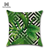 Tropical Plants Palm Leaf Green Leaves Monstera Cushion Covers Hibiscus Flower Cushion Cover Decorative Beige Linen Pillow Case - one46.com.au