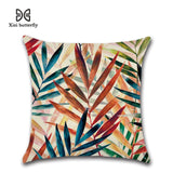 Tropical Plants Palm Leaf Green Leaves Monstera Cushion Covers Hibiscus Flower Cushion Cover Decorative Beige Linen Pillow Case - one46.com.au