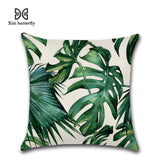 Tropical Plants Palm Leaf Green Leaves Monstera Cushion Covers Hibiscus Flower Cushion Cover Decorative Beige Linen Pillow Case - one46.com.au