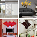 12Pcs 3D Hexagon Acrylic Mirror Wall Stickers DIY Art Wall Decor Stickers Home Decor Living Room Mirrored Decorative Sticker - one46.com.au