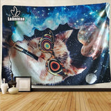 Lannidaa Cat Psychedelic Tapestry Decor Hippie Tapestry Mandala Wall Hanging Belgium Printed Wall Cloth Tapestries Manta Curtain - one46.com.au