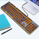 Backlit Gaming Keyboard Steampunk Retro Round Keycap USB Wired Glowing Metal Panel Computer Game Keyboard for Laptop PC - one46.com.au