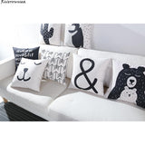 Black And White Cute Bear Cushion Cover Lovely Cartoon Animal Cactus Plant Geometric Pillow Case Nordic Style For Home Chair - one46.com.au