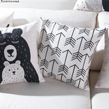 Black And White Cute Bear Cushion Cover Lovely Cartoon Animal Cactus Plant Geometric Pillow Case Nordic Style For Home Chair - one46.com.au