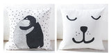 Black And White Cute Bear Cushion Cover Lovely Cartoon Animal Cactus Plant Geometric Pillow Case Nordic Style For Home Chair - one46.com.au