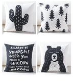 Black And White Cute Bear Cushion Cover Lovely Cartoon Animal Cactus Plant Geometric Pillow Case Nordic Style For Home Chair - one46.com.au