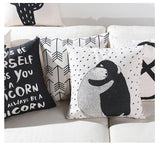 Black And White Cute Bear Cushion Cover Lovely Cartoon Animal Cactus Plant Geometric Pillow Case Nordic Style For Home Chair - one46.com.au