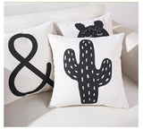 Black And White Cute Bear Cushion Cover Lovely Cartoon Animal Cactus Plant Geometric Pillow Case Nordic Style For Home Chair - one46.com.au