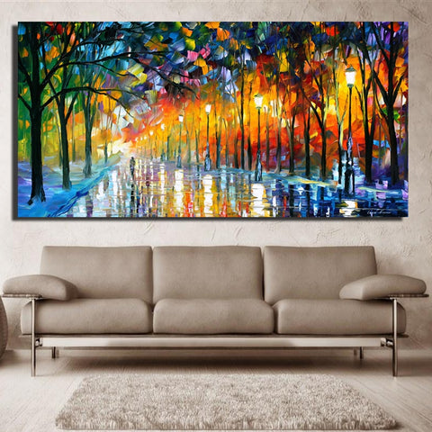 Large Printed Landscape Painting Walling In Rain Light Road Palette Knife Oil Painting Wall Art Print Decor Home Decoration - one46.com.au