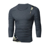 Hiphop Tee Men's Tshirts Long Sleeve Slim Fit Zipper Decor Shirt Casual T-Shirts Round Neck Camouflage Tee Men's Tee Tops Hombre - one46.com.au