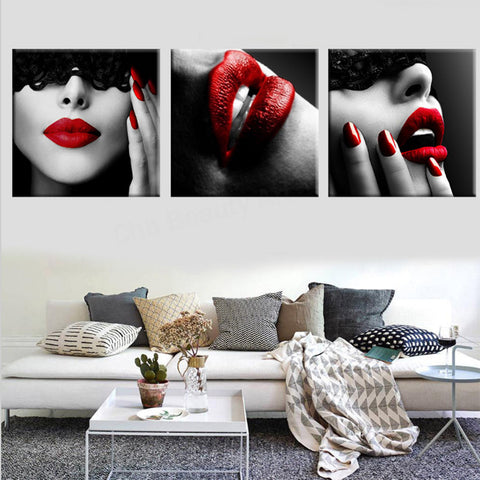 Nordic Wall Art Pictures Prints Canvas Painting Fashion Women Sexy Red Lips Nails Art Posters Beauty Shop Home Decor No Frame - one46.com.au