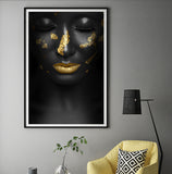 Beautiful Golden Black Lady Golden Canvas Painting Fashion Poster Print For Living Room HD Wall Art Ins Home Cuadros Decoracion - one46.com.au