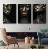 Beautiful Golden Black Lady Golden Canvas Painting Fashion Poster Print For Living Room HD Wall Art Ins Home Cuadros Decoracion - one46.com.au