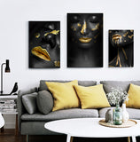 Beautiful Golden Black Lady Golden Canvas Painting Fashion Poster Print For Living Room HD Wall Art Ins Home Cuadros Decoracion - one46.com.au