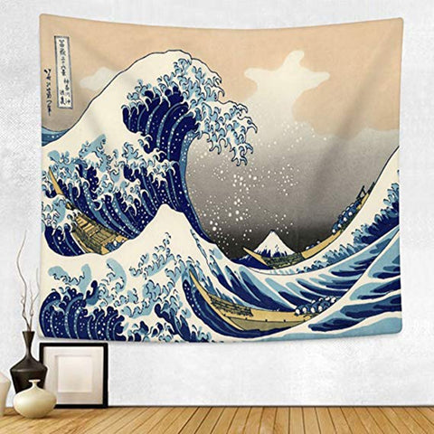 Japan Kanagawa Waves Printed Hanging Tapestry Whale Arowana Wall Hanging Tapestries Boho Bedspread Yoga Mat Blanket 200*148cm - one46.com.au