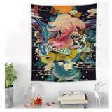 Japan Kanagawa Waves Printed Hanging Tapestry Whale Arowana Wall Hanging Tapestries Boho Bedspread Yoga Mat Blanket 200*148cm - one46.com.au