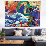 Japan Kanagawa Waves Printed Hanging Tapestry Whale Arowana Wall Hanging Tapestries Boho Bedspread Yoga Mat Blanket 200*148cm - one46.com.au