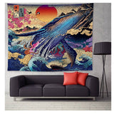 Japan Kanagawa Waves Printed Hanging Tapestry Whale Arowana Wall Hanging Tapestries Boho Bedspread Yoga Mat Blanket 200*148cm - one46.com.au