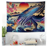 Japan Kanagawa Waves Printed Hanging Tapestry Whale Arowana Wall Hanging Tapestries Boho Bedspread Yoga Mat Blanket 200*148cm - one46.com.au