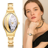 Women Bracelet Watch Gold Fashion Luxury Stainless Steel Wrist Watch Rhinestone Ellipse Creative Ladies Dress Quartz Watch - one46.com.au