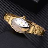 Women Bracelet Watch Gold Fashion Luxury Stainless Steel Wrist Watch Rhinestone Ellipse Creative Ladies Dress Quartz Watch - one46.com.au