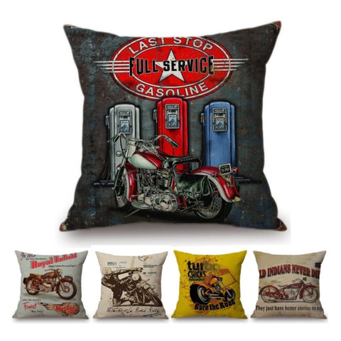 Vintage Classic Motorcycle Poster Cushion Cover Home Motorbike Decorative Pillow Case Cojines Decorativos Para Sofa Pillow Cover - one46.com.au