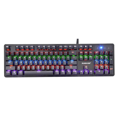 SUNROSE T600 USB Wired Blue Switch Mechanical Keyboard Waterproof 104 Keys 6-Color RGB Backlight Gaming Keyboard for Laptop PC - one46.com.au
